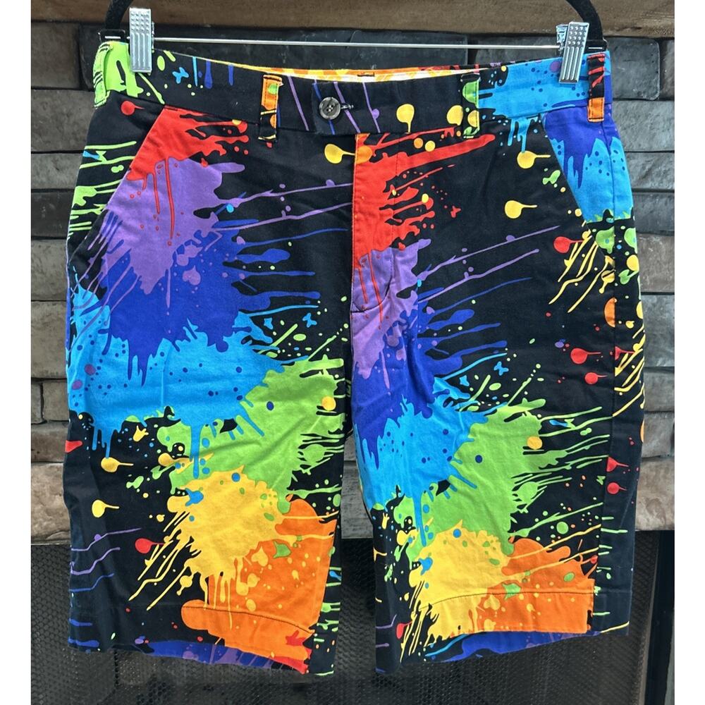 Men’s LOUDMOUTH Paint Splatter Flat Front Golf Shorts Size 34 *A3
